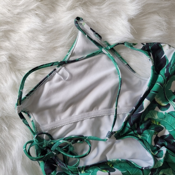 Ekouaer Palm Strappy One Piece Swimsuit Bright Greens M Like New High Leg Cheeky - Picture 5 of 8
